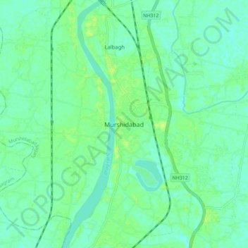 Mapa topográfico Murshidabad, altitud, relieve