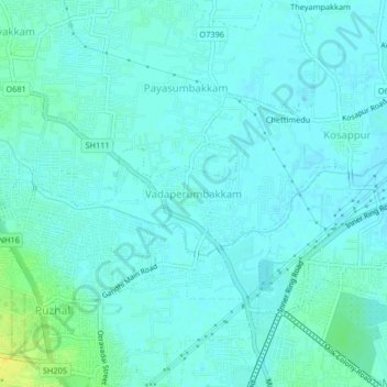 Mapa topográfico Vadaperumbakkam, altitud, relieve