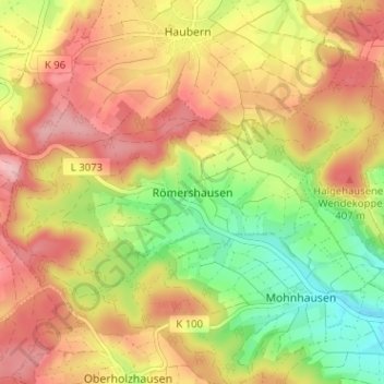 Mapa topográfico Römershausen, altitud, relieve