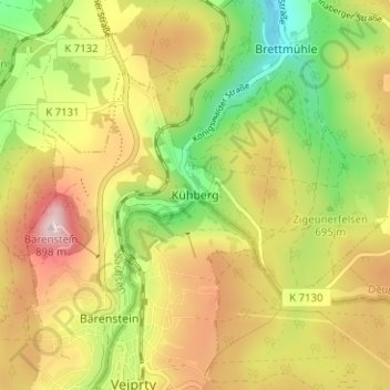 Mapa topográfico Kühberg, altitud, relieve