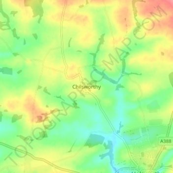 Mapa topográfico Chilsworthy, altitud, relieve