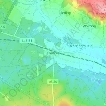 Mapa topográfico Freihöls, altitud, relieve