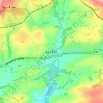 Mapa topográfico Lee Mill, altitud, relieve