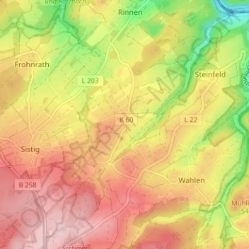 Mapa topográfico Steinfelderheistert, altitud, relieve