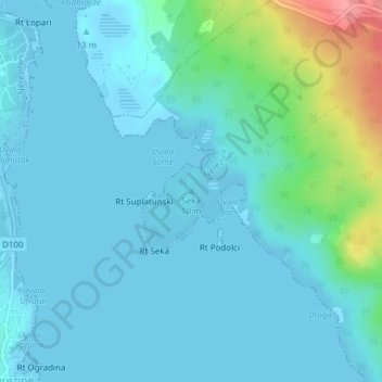 Mapa topográfico Seka, altitud, relieve