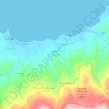 Mapa topográfico Agia Fotia, altitud, relieve