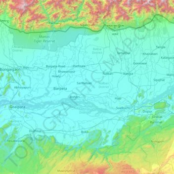 Mapa topográfico Kāmrūp, altitud, relieve