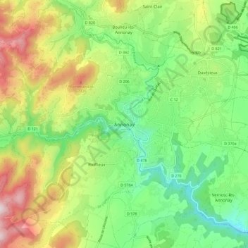 Mapa topográfico Annonay, altitud, relieve