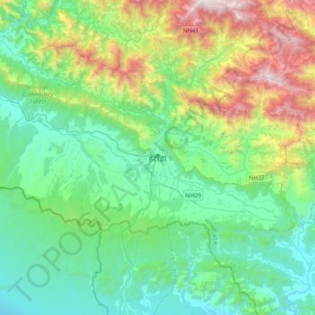 Mapa topográfico Hetauda, altitud, relieve