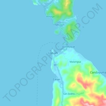 Mapa topográfico Lilo-an, altitud, relieve