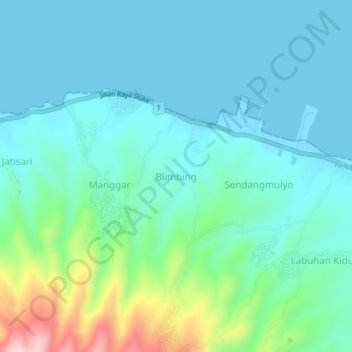 Mapa topográfico Blimbing, altitud, relieve