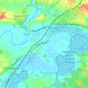 Mapa topográfico Hardham, altitud, relieve