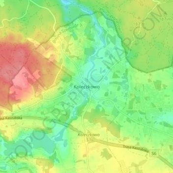 Mapa topográfico Koleczkowo, altitud, relieve