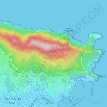 Mapa topográfico Gouraya, altitud, relieve