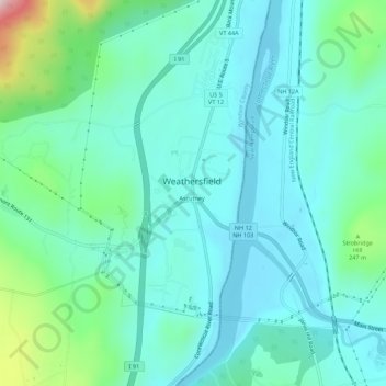 Mapa topográfico Ascutney, altitud, relieve