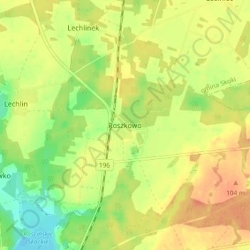 Mapa topográfico Roszkowo, altitud, relieve