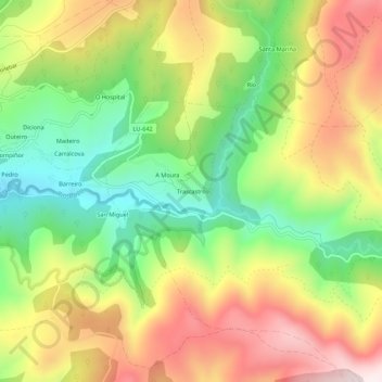 Mapa topográfico Trascastro, altitud, relieve