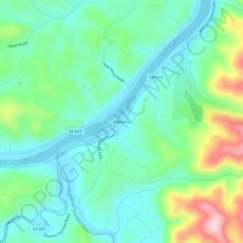 Mapa topográfico Allisonia, altitud, relieve