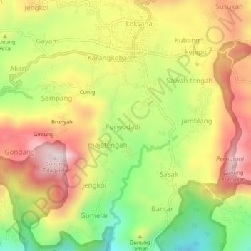 Mapa topográfico Sabrang, altitud, relieve