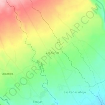 Mapa topográfico Las Cañas, altitud, relieve