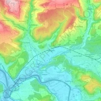 Mapa topográfico Tiengen, altitud, relieve