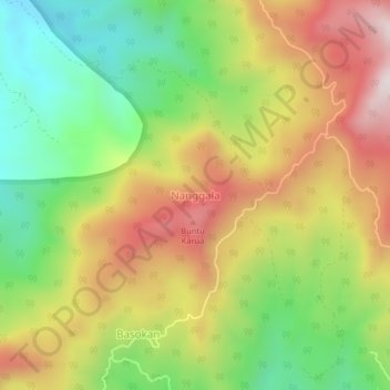 Mapa topográfico Nanggala, altitud, relieve