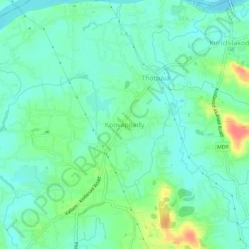 Mapa topográfico Koovappady, altitud, relieve