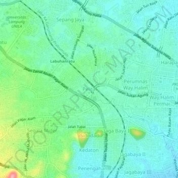 Mapa topográfico Pelita, altitud, relieve