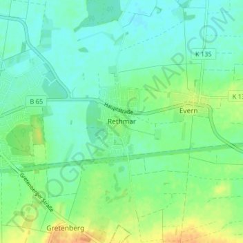 Mapa topográfico Rethmar, altitud, relieve