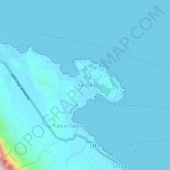 Mapa topográfico Tuk Tuk, altitud, relieve