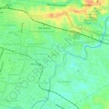 Mapa topográfico Sewu, altitud, relieve