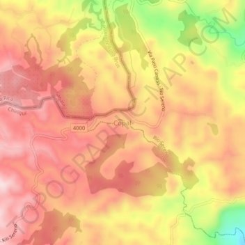 Mapa topográfico Copal, altitud, relieve