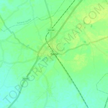 Mapa topográfico Bavla, altitud, relieve