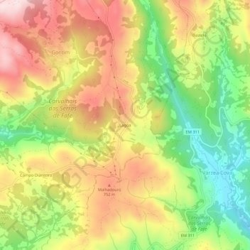 Mapa topográfico Lagoa, altitud, relieve