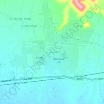 Mapa topográfico Shendra MIDC, altitud, relieve