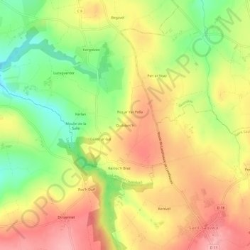 Mapa topográfico Quiliderc'h, altitud, relieve