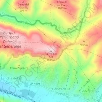 Mapa topográfico Cerro del Sol, altitud, relieve