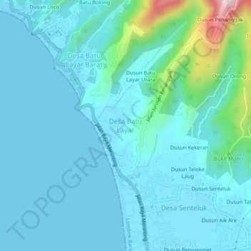 Mapa topográfico Desa Batu Layar, altitud, relieve