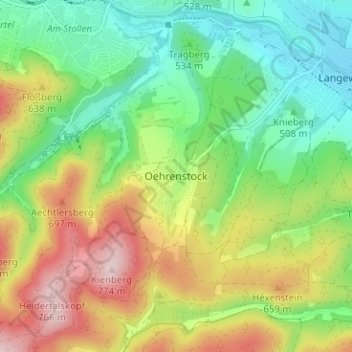 Mapa topográfico Oehrenstock, altitud, relieve