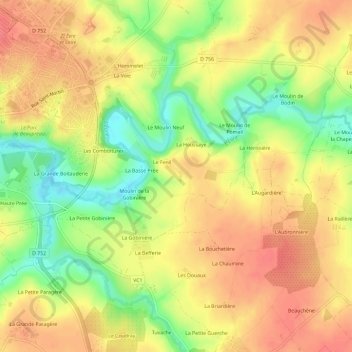 Mapa topográfico La Foucherie, altitud, relieve