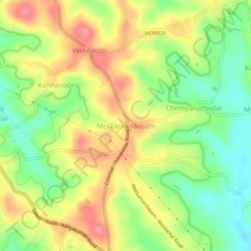 Mapa topográfico Mekkamandapam, altitud, relieve