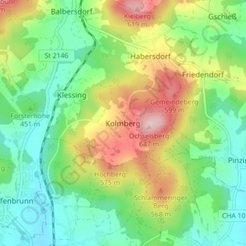 Mapa topográfico Kolmberg, altitud, relieve