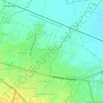 Mapa topográfico Kalitengah, altitud, relieve