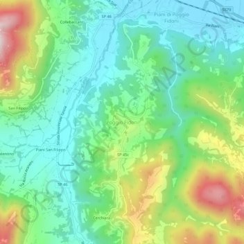 Mapa topográfico Poggio Fidoni, altitud, relieve