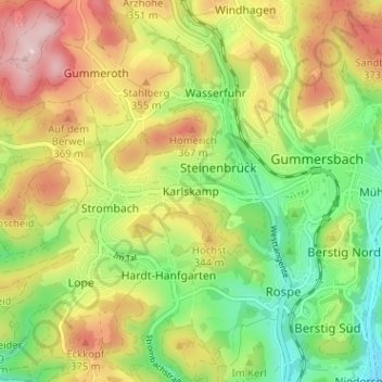 Mapa topográfico Karlskamp, altitud, relieve