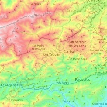 Mapa topográfico Los Teques, altitud, relieve