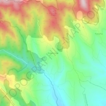 Mapa topográfico Kamenica, altitud, relieve