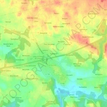 Mapa topográfico Quénécal, altitud, relieve