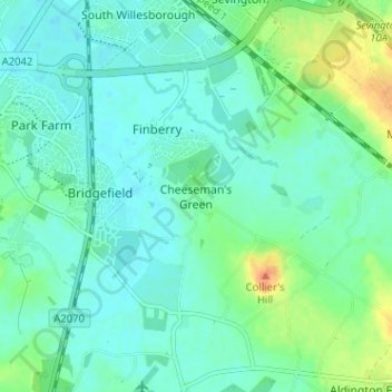 Mapa topográfico Cheeseman's Green, altitud, relieve