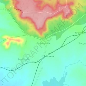 Mapa topográfico Godamguda, altitud, relieve